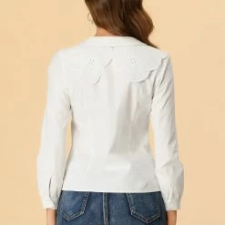 Allegra K Women's Detachable Lace Floral Doll Collar Puff Long Sleeve Shirt Top