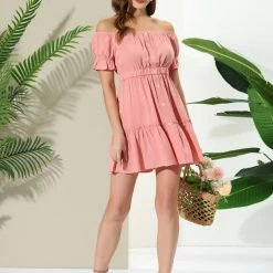 Allegra K Women's Solid Short Sleeve Smocked Summer Dress 11 Allegra K Women's Solid Short Sleeve Smocked Summer Dress