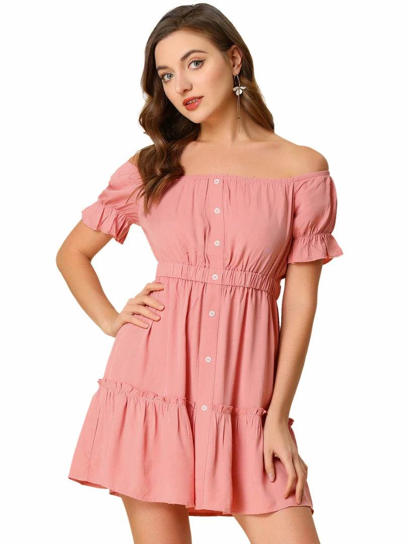 Allegra K Women's Solid Short Sleeve Smocked Summer Dress 6 Allegra K Women's Solid Short Sleeve Smocked Summer Dress