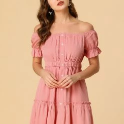 Allegra K Women's Solid Short Sleeve Smocked Summer Dress 13 Allegra K Women's Solid Short Sleeve Smocked Summer Dress