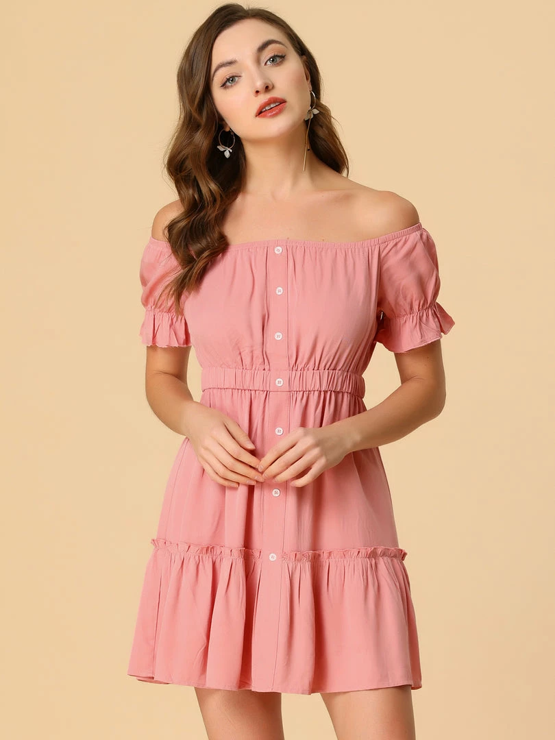 Allegra K Women's Solid Short Sleeve Smocked Summer Dress 7 Allegra K Women's Solid Short Sleeve Smocked Summer Dress