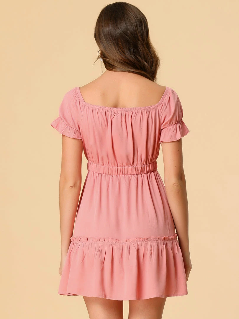 Allegra K Women's Solid Short Sleeve Smocked Summer Dress 8 Allegra K Women's Solid Short Sleeve Smocked Summer Dress