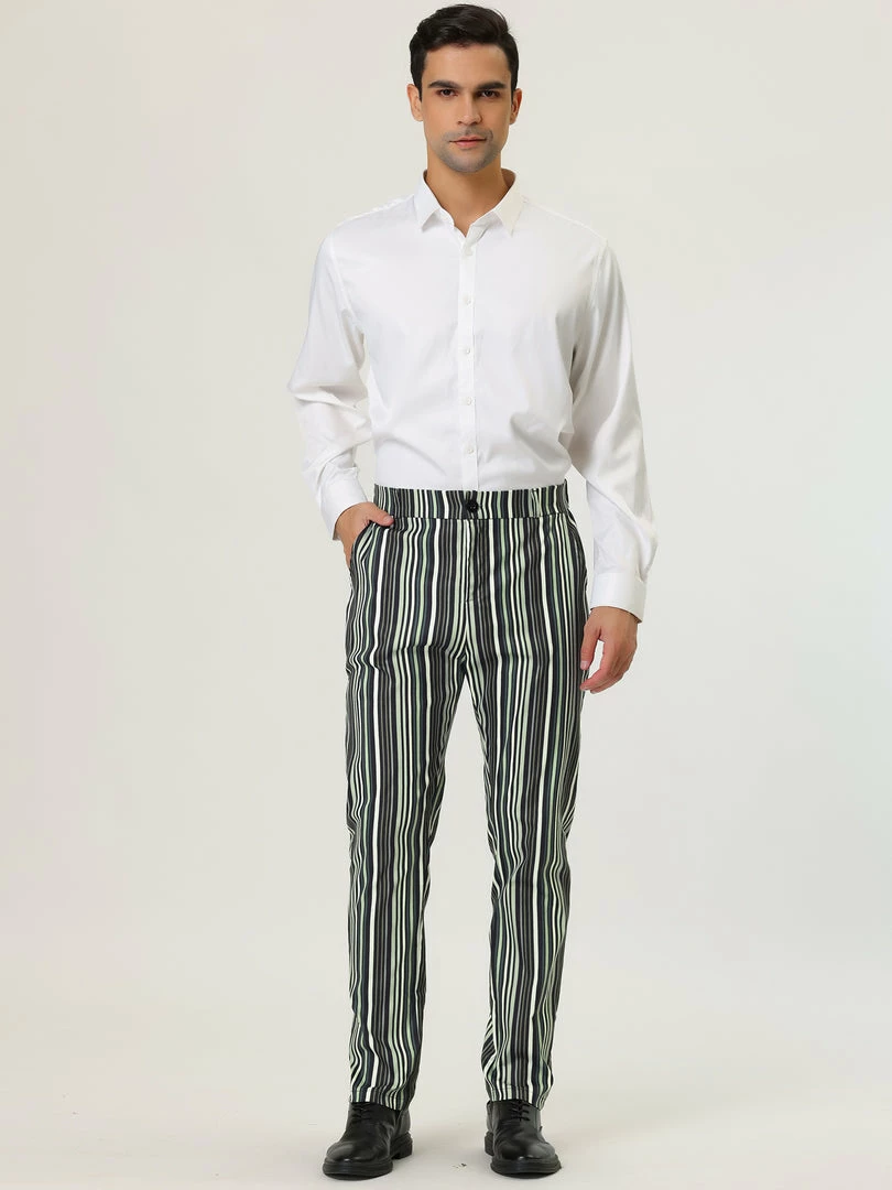 Allegra K Men's Dress Striped Pants Slim Fit Flat Front Prom Pencil Trousers 12 Allegra K Men's Dress Striped Pants Slim Fit Flat Front Prom Pencil Trousers
