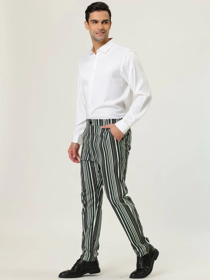 Allegra K Men's Dress Striped Pants Slim Fit Flat Front Prom Pencil Trousers 13 Allegra K Men's Dress Striped Pants Slim Fit Flat Front Prom Pencil Trousers