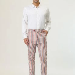 Allegra K Men's Dress Striped Pants Slim Fit Flat Front Prom Pencil Trousers 18 Allegra K Men's Dress Striped Pants Slim Fit Flat Front Prom Pencil Trousers