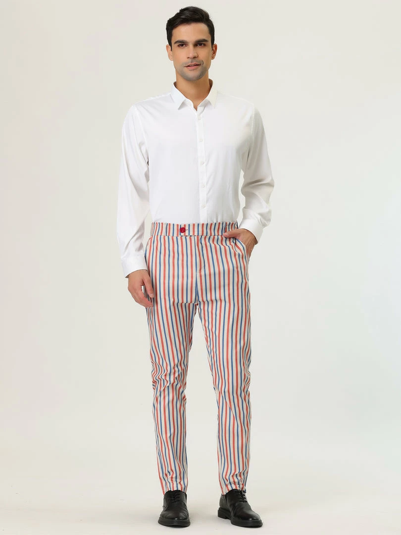 Allegra K Men's Dress Striped Pants Slim Fit Flat Front Prom Pencil Trousers 6 Allegra K Men's Dress Striped Pants Slim Fit Flat Front Prom Pencil Trousers