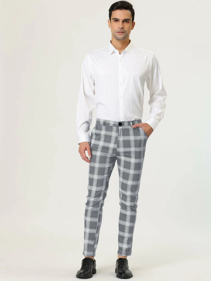 Allegra K Men's Classic Plaid Business Pants Slim Fit Pencil Chino Dress Trousers 4 Allegra K Men's Classic Plaid Business Pants Slim Fit Pencil Chino Dress Trousers
