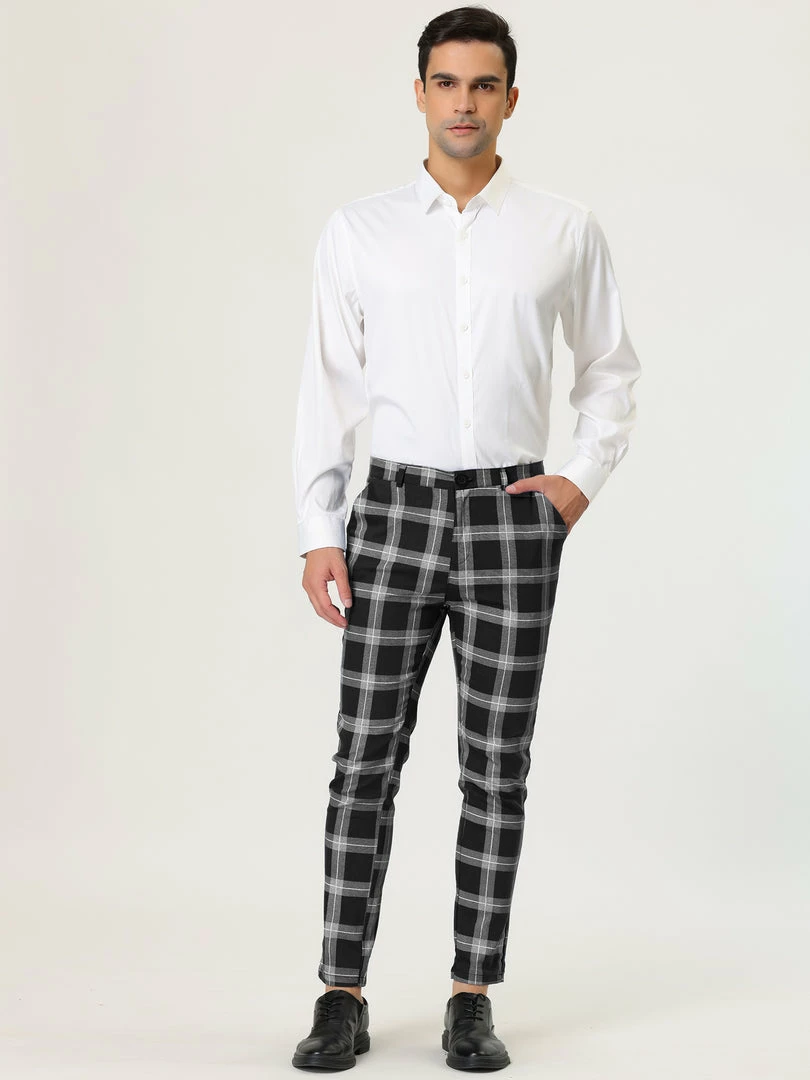 Allegra K Men's Classic Plaid Business Pants Slim Fit Pencil Chino Dress Trousers 7 Allegra K Men's Classic Plaid Business Pants Slim Fit Pencil Chino Dress Trousers