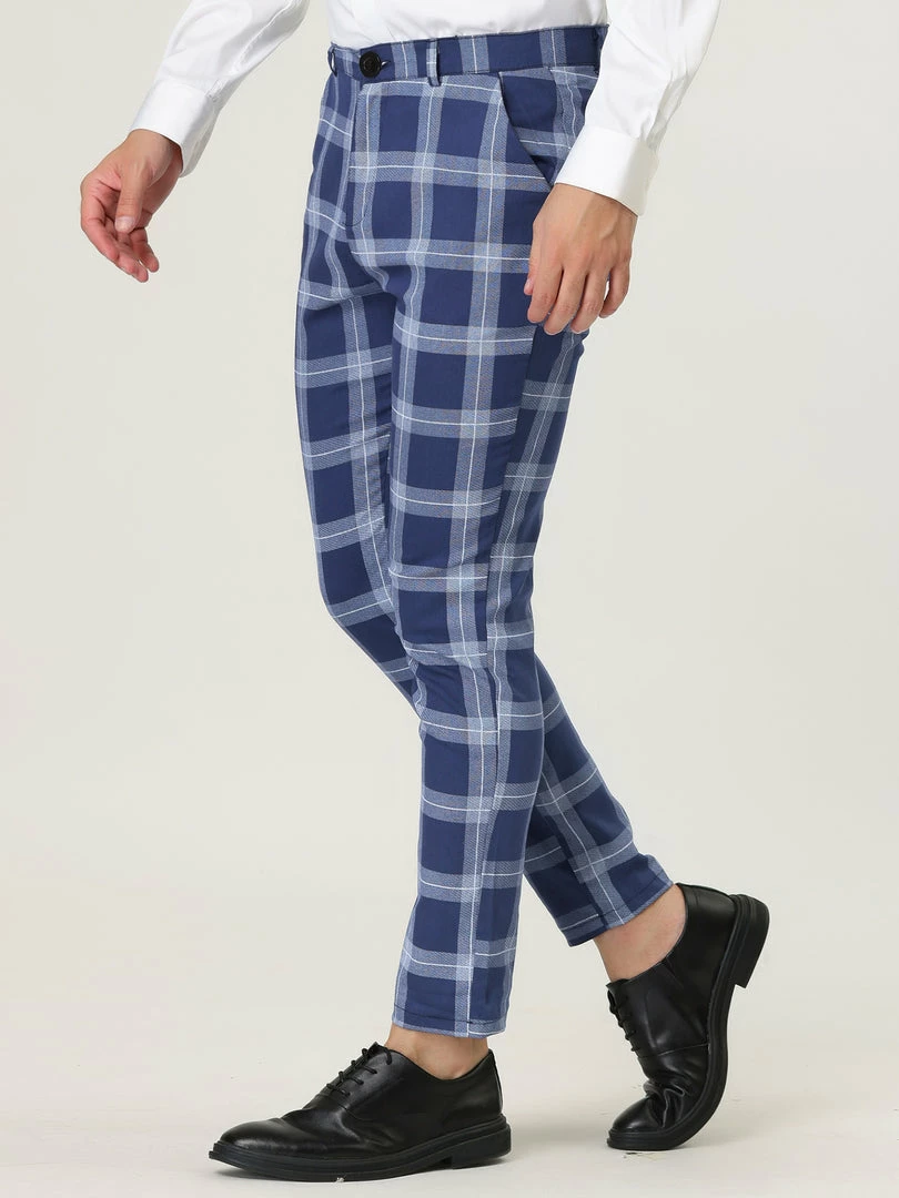 Allegra K Men's Classic Plaid Business Pants Slim Fit Pencil Chino Dress Trousers 12 Allegra K Men's Classic Plaid Business Pants Slim Fit Pencil Chino Dress Trousers
