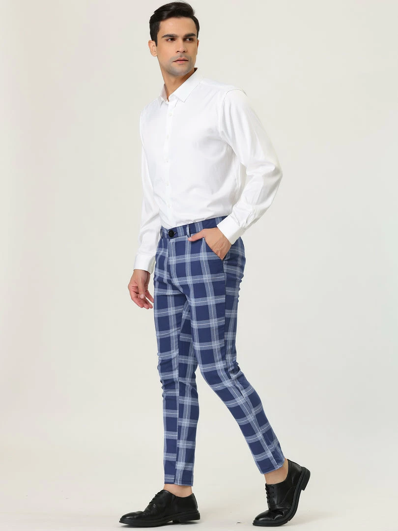 Allegra K Men's Classic Plaid Business Pants Slim Fit Pencil Chino Dress Trousers 14 Allegra K Men's Classic Plaid Business Pants Slim Fit Pencil Chino Dress Trousers
