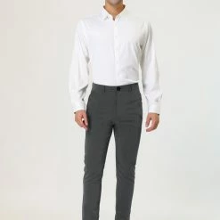 Allegra K Men's Dress Chino Slim Fit Stretch Flat Front Solid Color Business Pants