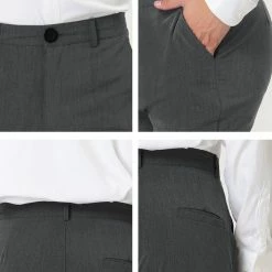 Allegra K Men's Dress Chino Slim Fit Stretch Flat Front Solid Color Business Pants