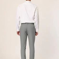 Allegra K Men's Dress Chino Slim Fit Stretch Flat Front Solid Color Business Pants