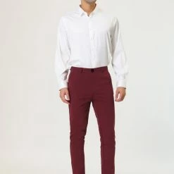 Allegra K Men's Dress Chino Slim Fit Stretch Flat Front Solid Color Business Pants