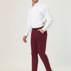 Allegra K Men's Dress Chino Slim Fit Stretch Flat Front Solid Color Business Pants