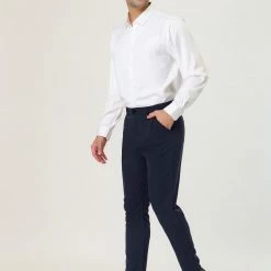 Allegra K Men's Dress Chino Slim Fit Stretch Flat Front Solid Color Business Pants