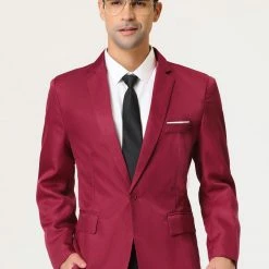 Allegra K Men's Dress Slim Fit Blazer Single Breasted One Button Prom Suit Sports Coat