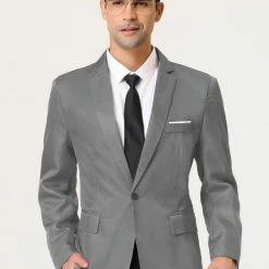 Allegra K Men's Dress Slim Fit Blazer Single Breasted One Button Prom Suit Sports Coat