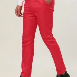 Allegra K Men's Slim Fit Dress Trousers Flat Front Solid Color Skinny Business Pants