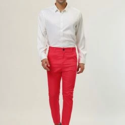 Allegra K Men's Slim Fit Dress Trousers Flat Front Solid Color Skinny Business Pants