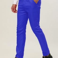 Allegra K Men's Slim Fit Dress Trousers Flat Front Solid Color Skinny Business Pants