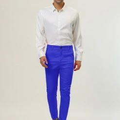 Allegra K Men's Slim Fit Dress Trousers Flat Front Solid Color Skinny Business Pants