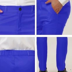 Allegra K Men's Slim Fit Dress Trousers Flat Front Solid Color Skinny Business Pants