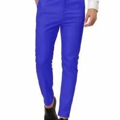 Allegra K Men's Slim Fit Dress Trousers Flat Front Solid Color Skinny Business Pants