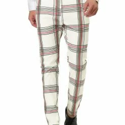 Allegra K Men's Formal Trousers Color Block Slim Fit Flat Front Plaid Dress Pants