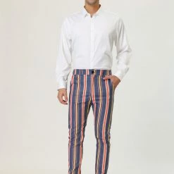 Allegra K Men's Striped Dress Pants Slim Fit Contrast Color Business Trousers 24 Allegra K Men's Striped Dress Pants Slim Fit Contrast Color Business Trousers