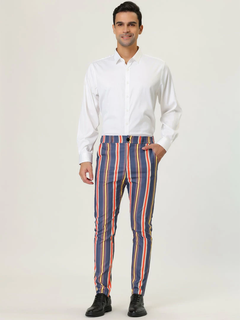 Allegra K Men's Striped Dress Pants Slim Fit Contrast Color Business Trousers 6 Allegra K Men's Striped Dress Pants Slim Fit Contrast Color Business Trousers