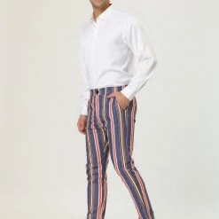 Allegra K Men's Striped Dress Pants Slim Fit Contrast Color Business Trousers 25 Allegra K Men's Striped Dress Pants Slim Fit Contrast Color Business Trousers