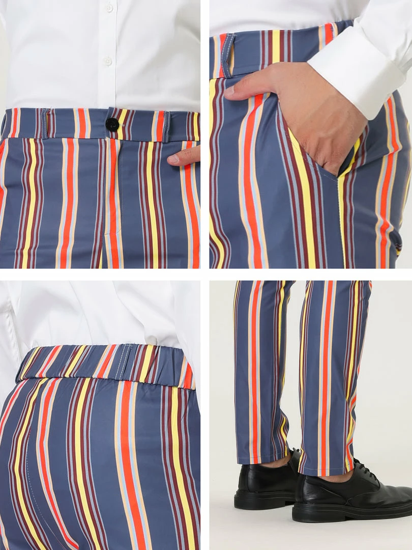 Allegra K Men's Striped Dress Pants Slim Fit Contrast Color Business Trousers 9 Allegra K Men's Striped Dress Pants Slim Fit Contrast Color Business Trousers