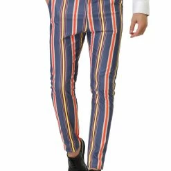 Allegra K Men's Striped Dress Pants Slim Fit Contrast Color Business Trousers