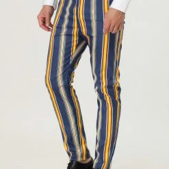 Allegra K Men's Striped Dress Pants Slim Fit Contrast Color Business Trousers 29 Allegra K Men's Striped Dress Pants Slim Fit Contrast Color Business Trousers