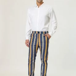 Allegra K Men's Striped Dress Pants Slim Fit Contrast Color Business Trousers 30 Allegra K Men's Striped Dress Pants Slim Fit Contrast Color Business Trousers