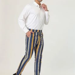 Allegra K Men's Striped Dress Pants Slim Fit Contrast Color Business Trousers 31 Allegra K Men's Striped Dress Pants Slim Fit Contrast Color Business Trousers