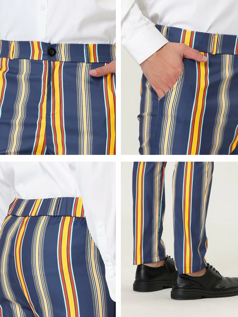 Allegra K Men's Striped Dress Pants Slim Fit Contrast Color Business Trousers 15 Allegra K Men's Striped Dress Pants Slim Fit Contrast Color Business Trousers