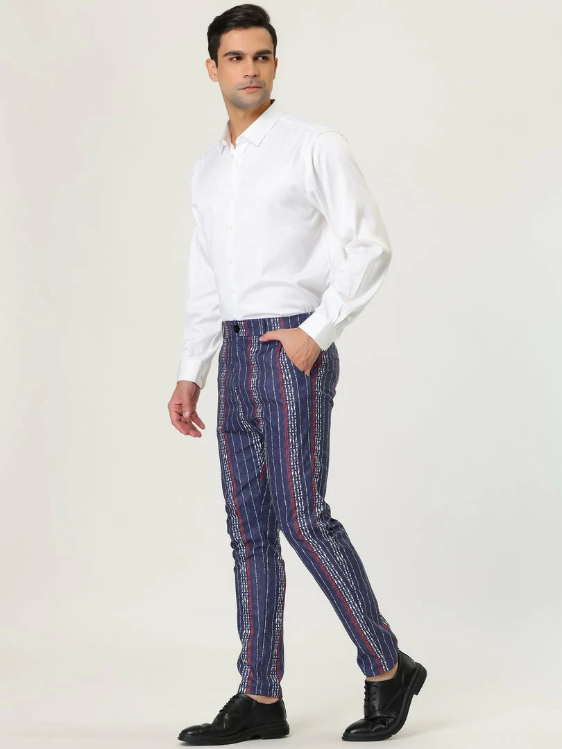 Allegra K Men's Striped Dress Pants Slim Fit Contrast Color Business Trousers 19 Allegra K Men's Striped Dress Pants Slim Fit Contrast Color Business Trousers