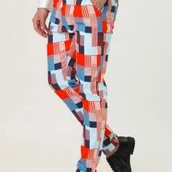 Allegra K Men's Casual Geometric Printed Color Block Flat Front Dress Pants