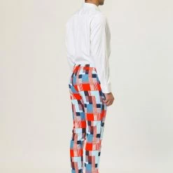 Allegra K Men's Casual Geometric Printed Color Block Flat Front Dress Pants