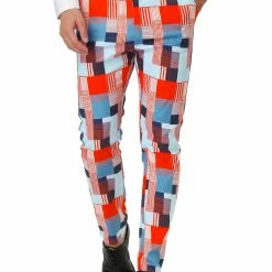 Allegra K Men's Casual Geometric Printed Color Block Flat Front Dress Pants