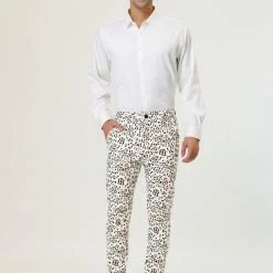 Allegra K Men's Casual Geometric Printed Color Block Flat Front Dress Pants