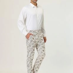 Allegra K Men's Casual Geometric Printed Color Block Flat Front Dress Pants