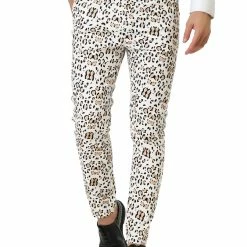 Allegra K Men's Casual Geometric Printed Color Block Flat Front Dress Pants