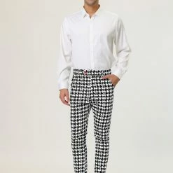 Allegra K Men's Casual Geometric Printed Color Block Flat Front Dress Pants