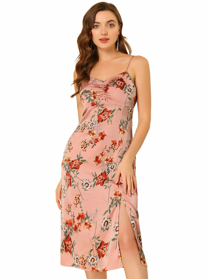 Allegra K Women's Elegant Spaghetti Strap Floral Midi Dress 6 Allegra K Women's Elegant Spaghetti Strap Floral Midi Dress