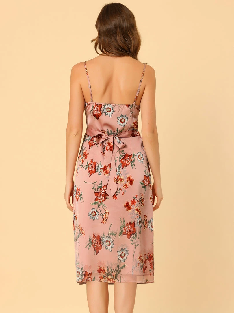 Allegra K Women's Elegant Spaghetti Strap Floral Midi Dress 8 Allegra K Women's Elegant Spaghetti Strap Floral Midi Dress