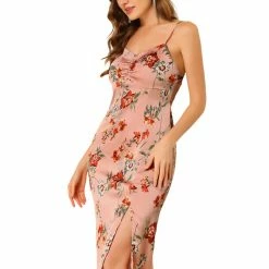 Allegra K Women's Elegant Spaghetti Strap Floral Midi Dress