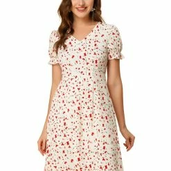 Allegra K Women's Chiffon V Neck Ruffled Vintage Floral Midi Dress 10 Allegra K Women's Chiffon V Neck Ruffled Vintage Floral Midi Dress